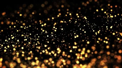 Composition of gold particles with a depth of field 3d render Stock Illustration