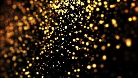 Composition of gold particles with a depth of field 3d render Illustrazione stock