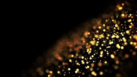 Composition of gold particles with a depth of field 3d render Stock Illustration