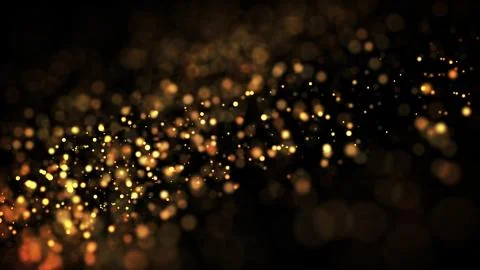Composition of gold particles with a depth of field 3d render Stock Illustration