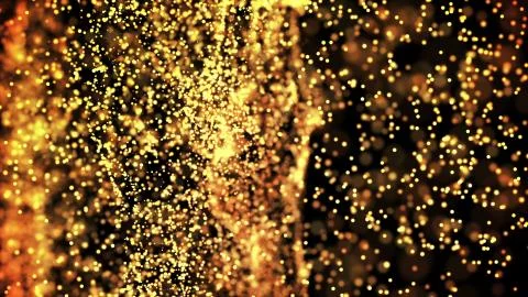 Composition of gold particles with a depth of field 3d render Illustrazione stock