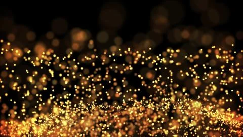 Composition of gold particles with a depth of field 3d render Stock Illustration