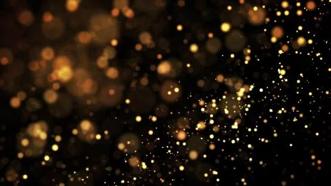 Composition of gold particles with a depth of field 3d render Illustrazione stock