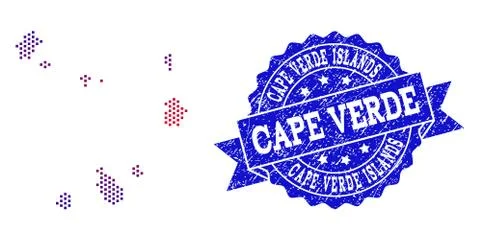 Composition of Gradiented Dotted Map of Cape Verde Islands and Grunged Stamp Ilustración de archivo