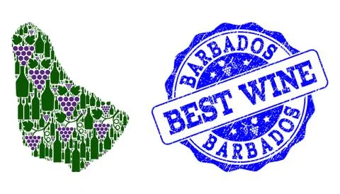 Composition of Grape Wine Map of Barbados and Best Wine Stamp Stock Illustration