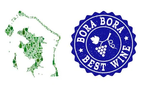 Composition of Grape Wine Map of Bora-Bora and Best Wine Grunge Seal Stock Illustration