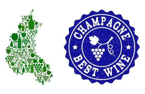 Composition of Grape Wine Map of Champagne Province and Best Wine Grunge Seal Stock Illustration