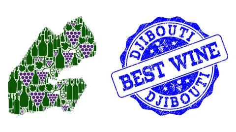 Composition of Grape Wine Map of Djibouti and Best Wine Stamp Stock-Illustration