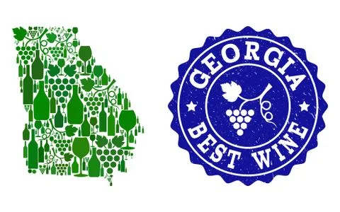 Composition of Grape Wine Map of Georgia State and Best Wine Grunge Seal Stock Illustration