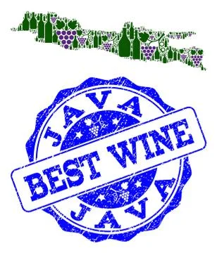 Composition of Grape Wine Map of Java Island and Best Wine Stamp Stock-Illustration
