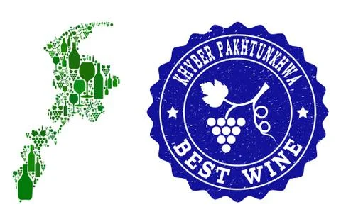 Composition of Grape Wine Map of Khyber Pakhtunkhwa Province and Best Wine Stock Illustration