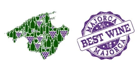 Composition of Grape Wine Map of Majorca and Best Wine Stamp Stock Illustration