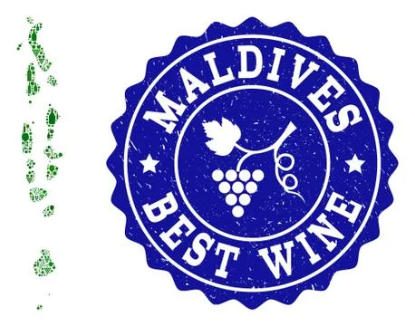 Composition of Grape Wine Map of Maldives and Best Wine Grunge Seal Stock Illustration