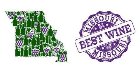 Composition of Grape Wine Map of Missouri State and Best Wine Stamp Stock Illustration