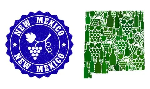 Composition of Grape Wine Map of New Mexico State and Grape Grunge Stamp Stock Illustration
