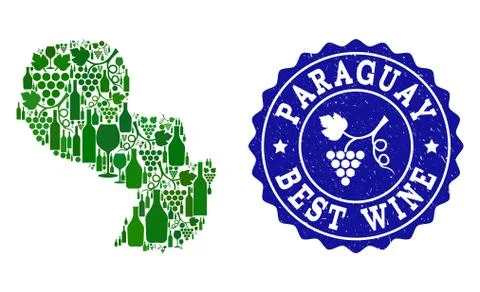 Composition of Grape Wine Map of Paraguay and Best Wine Grunge Seal イラスト素材