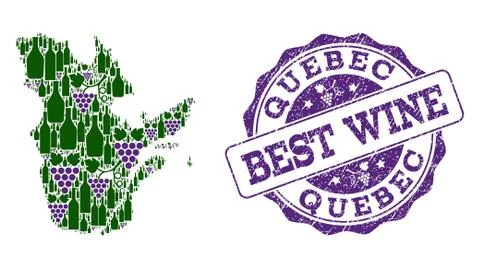 Composition of Grape Wine Map of Quebec Province and Best Wine Stamp Stock Illustration
