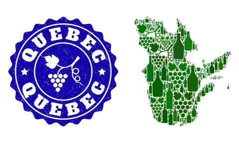 Composition of Grape Wine Map of Quebec Province and Grape Grunge Stamp Stock Illustration