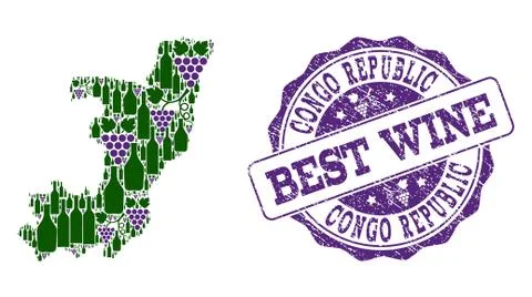 Composition of Grape Wine Map of Republic of the Congo and Best Wine Stamp Illustrazione stock