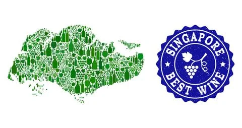 Composition of Grape Wine Map of Singapore and Best Wine Grunge Watermark Stock Illustration