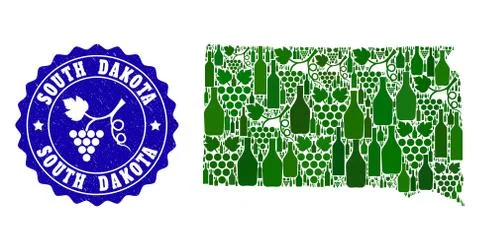 Composition of Grape Wine Map of South Dakota State and Grape Grunge Stamp Stock Illustration