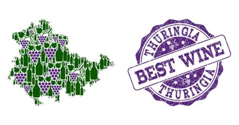Composition of Grape Wine Map of Thuringia State and Best Wine Stamp Illustrazione stock