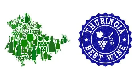 Composition of Grape Wine Map of Thuringia State and Best Wine Grunge Watermark Illustrazione stock