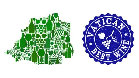 Composition of Grape Wine Map of Vatican and Best Wine Grunge Stamp Stock Illustration