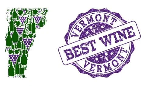 Composition of Grape Wine Map of Vermont State and Best Wine Stamp Stock Illustration
