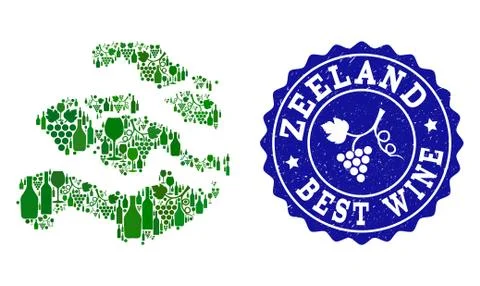 Composition of Grape Wine Map of Zeeland Province and Best Wine Grunge Seal Stock Illustration