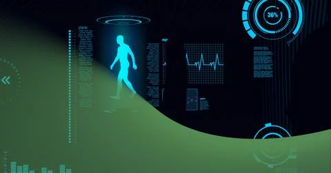 Composition of green edge over interactive screen with data processing Stock Illustration