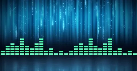 Composition of green graphic music equalizer over multiple blue light trails in 스톡 일러스트