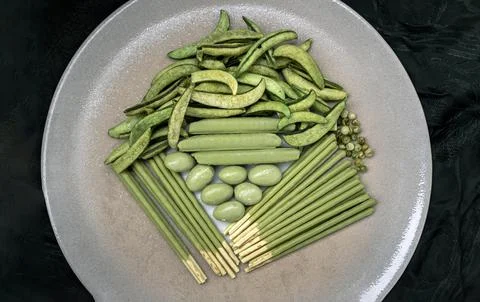Composition of green snacks in assortment with different tastes and different Stock Photos