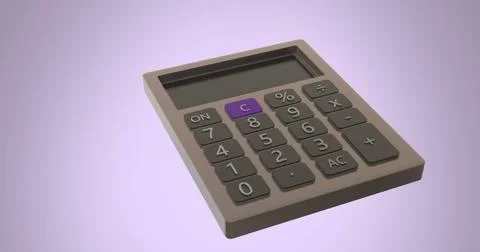 Composition of grey calculator with blank screen on purple background 스톡 일러스트