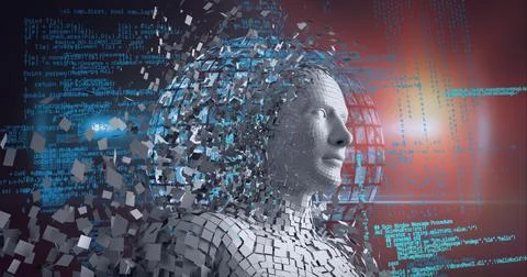 Composition of grey human digital head over data processing Ilustração Stock