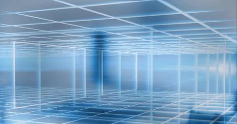 Composition of grid over computer processor circuit board server Stock Illustration