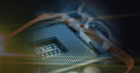 Composition of grid over computer processor circuit board server 写真素材