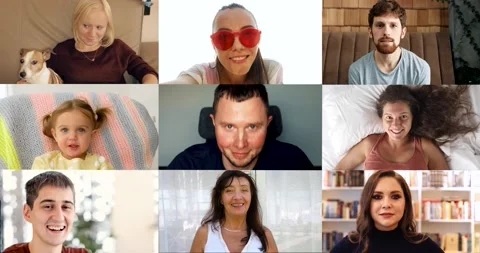 Composition on group different people smiling at camera.Positivity, joy, fun Stock Footage 131587736