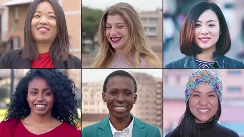 Composition of a group of multi-ethnic girls smiling Video stock 151501629