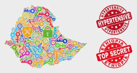 Composition of Guard Ethiopia Map and Grunge Hypertensive Watermark 스톡 일러스트
