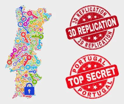 Composition of Guard Portugal Map and Grunge 3D Replication Stamp Seal イラスト素材