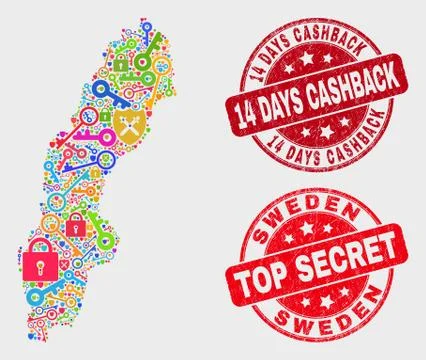 Composition of Guard Sweden Map and Scratched 14 Days Cashback Seal 스톡 일러스트