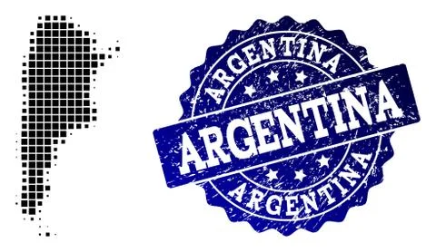 Composition of Halftone Dotted Map of Argentina and Grunge Stamp Watermark 스톡 일러스트