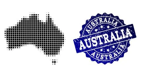 Composition of Halftone Dotted Map of Australia and Grunge Stamp Watermark 스톡 일러스트