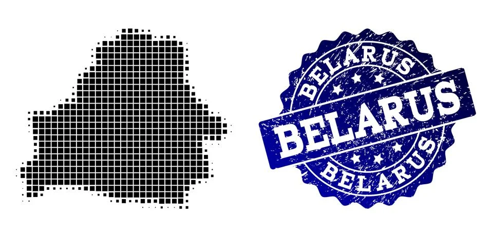 Composition of Halftone Dotted Map of Belarus and Grunge Stamp Watermark Stock Illustration