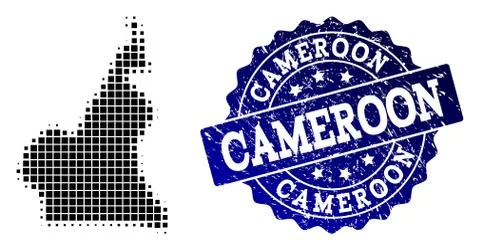 Composition of Halftone Dotted Map of Cameroon and Grunge Stamp Watermark 스톡 일러스트