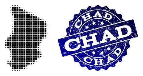 Composition of Halftone Dotted Map of Chad and Grunge Stamp Watermark Illustrazione stock