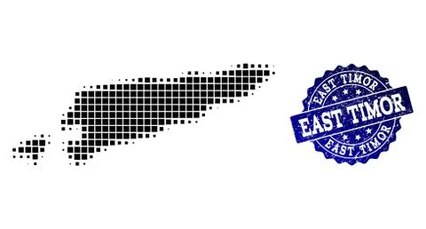 Composition of Halftone Dotted Map of East Timor and Grunge Stamp Watermark Illustrazione stock