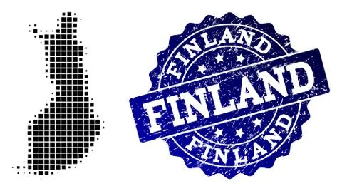 Composition of Halftone Dotted Map of Finland and Grunge Stamp Watermark Illustrazione stock