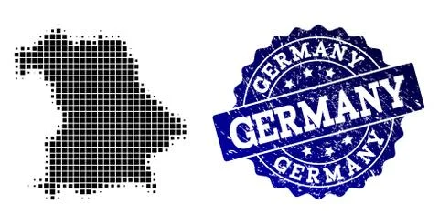 Composition of Halftone Dotted Map of Germany and Grunge Stamp Watermark Illustrazione stock